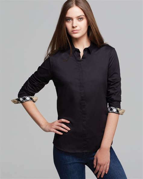 sheer burberry button down 3 4 sleeve shirts womens|Burberry .